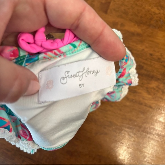 SweetHoney Floral Scallop swim top blue pink multi color size 5 - Picture 3 of 4